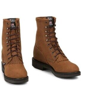 Justin Conductor 8" lace-up work boots in brown leather Double Comfort Size 10D